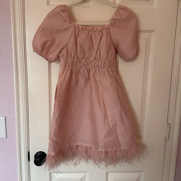 Like New GB Girls Puff Sleeve Feather pink dress. Perfect for Spring! - Picture 5 of 5
